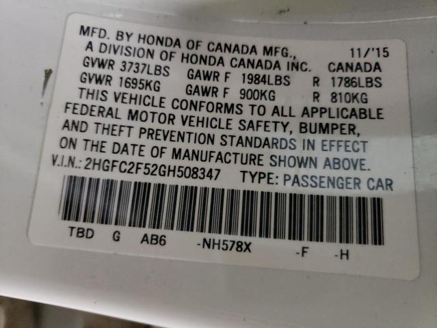 Photo 10 from auction – 2016 HONDA CIVIC LX with VIN 2HGFC2F52GH508347