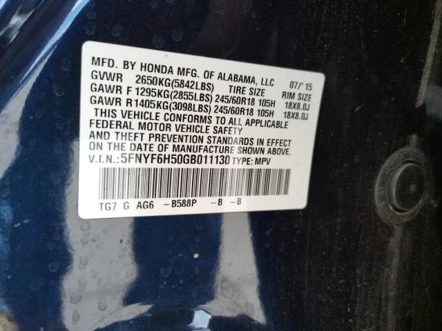 Photo 10 from auction – 2016 HONDA PILOT EXL with VIN 5FNYF6H50GB011130