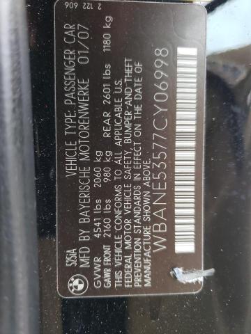 Photo 10 from auction – 2007 BMW 525 I with VIN WBANE53577CY06998
