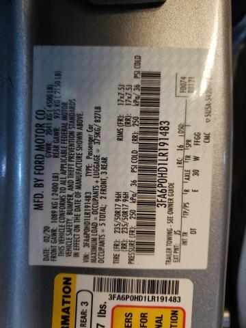 Photo 10 from auction – 2020 FORD FUSION SE with VIN 3FA6P0HD1LR191483