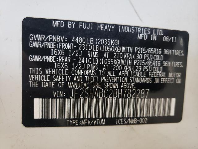 Photo 10 from auction – 2011 SUBARU FORESTER with VIN JF2SHABC2BH782287