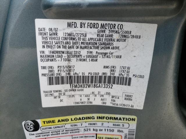Photo 10 from auction – 2008 FORD TAURUS X S with VIN 1FMDK02W18GA13352