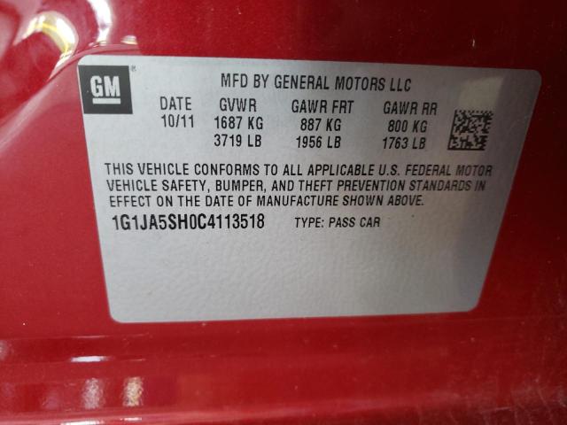 Photo 10 from auction – 2012 CHEVROLET SONIC LS with VIN 1G1JA5SH0C4113518