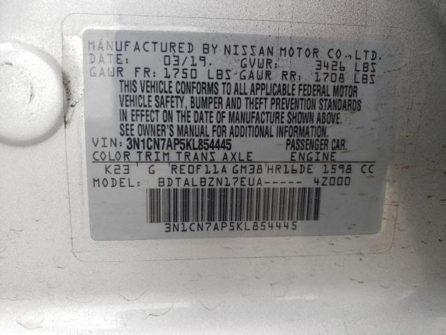 Photo 10 from auction – 2019 NISSAN VERSA S with VIN 3N1CN7AP5KL854445