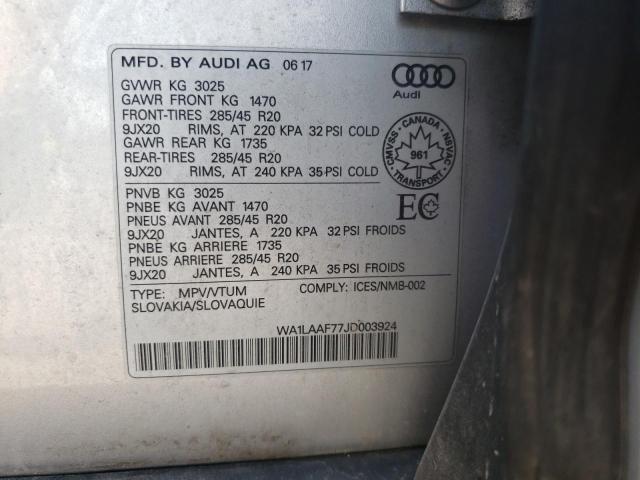 Photo 10 from auction – 2018 AUDI Q7 PREMIUM with VIN WA1LAAF77JD003924