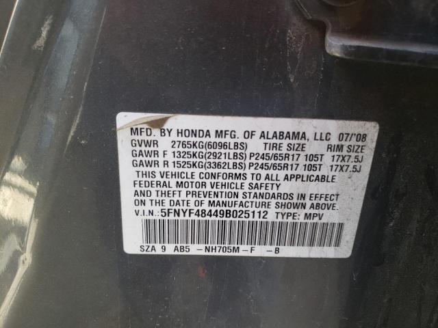 Photo 10 from auction – 2009 HONDA PILOT EX with VIN 5FNYF48449B025112