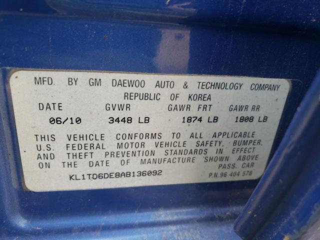 Photo 10 from auction – 2010 CHEVROLET AVEO LS with VIN KL1TD6DE8AB136092