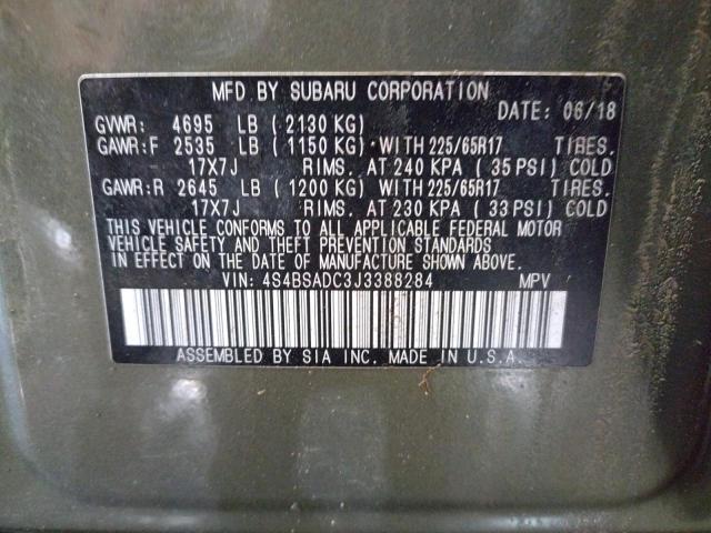 Photo 10 from auction – 2018 SUBARU OUTBACK 2. with VIN 4S4BSADC3J3388284