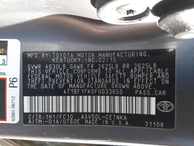 Photo 10 from auction – 2015 TOYOTA CAMRY with VIN 4T1BF1FK0FU033650