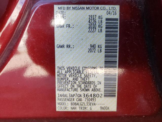 Photo 10 from auction – 2016 NISSAN ALTIMA 2.5 with VIN 1N4AL3AP7GN364802