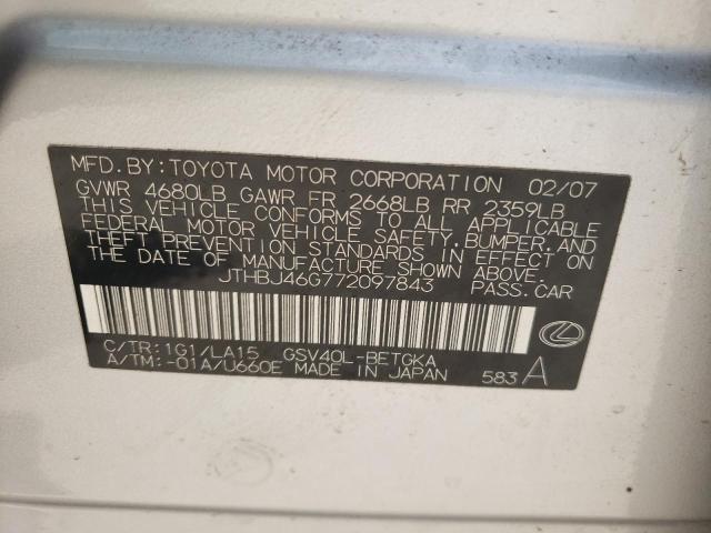 Photo 10 from auction – 2007 LEXUS ES 350 with VIN JTHBJ46G772097843