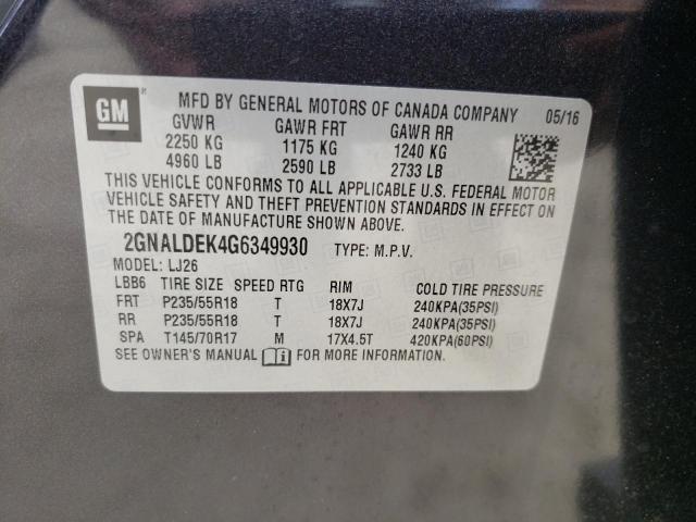 Photo 10 from auction – 2016 CHEVROLET EQUINOX LT with VIN 2GNALDEK4G6349930