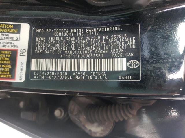 Photo 10 from auction – 2012 TOYOTA CAMRY BASE with VIN 4T1BF1FK3CU053581