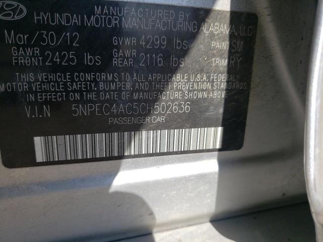 Photo 10 from auction – 2012 HYUNDAI SONATA SE with VIN 5NPEC4AC5CH502636