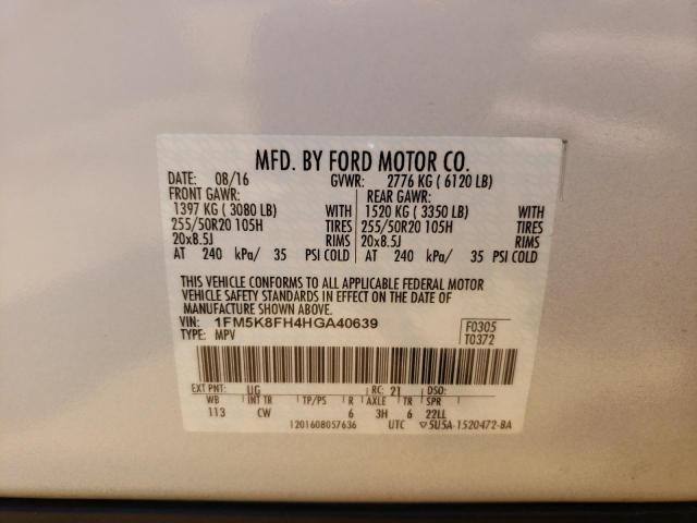 Photo 10 from auction – 2017 FORD EXPLORER L with VIN 1FM5K8FH4HGA40639