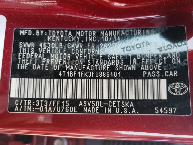 Photo 10 from auction – 2015 TOYOTA CAMRY LE with VIN 4T1BF1FK3FU886401