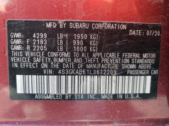Photo 10 from auction – 2020 SUBARU IMPREZA with VIN 4S3GKAB61L3612209