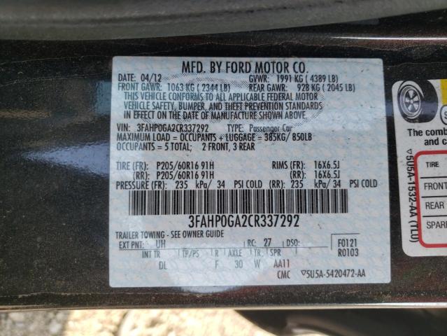 Photo 10 from auction – 2012 FORD FUSION S with VIN 3FAHP0GA2CR337292