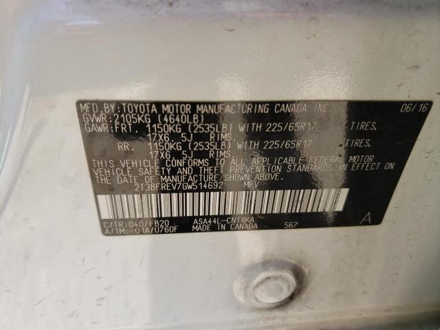 Photo 10 from auction – 2016 TOYOTA RAV4 LE with VIN 2T3BFREV7GW514692