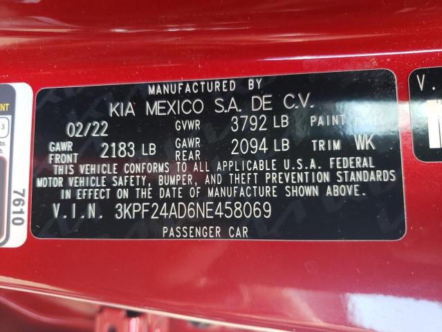 Photo 10 from auction – 2022 KIA FORTE FE with VIN 3KPF24AD6NE458069