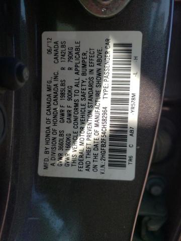 Photo 10 from auction – 2012 HONDA CIVIC LX with VIN 2HGFB2F54CH582964