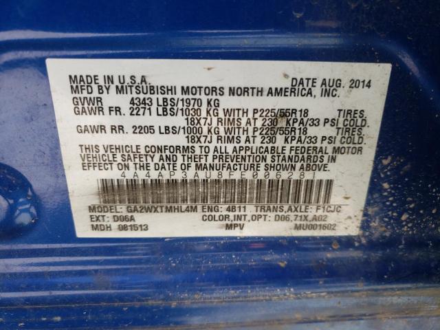 Photo 10 from auction – 2015 MITSUBISHI OUTLANDER with VIN 4A4AP3AU8FE006281