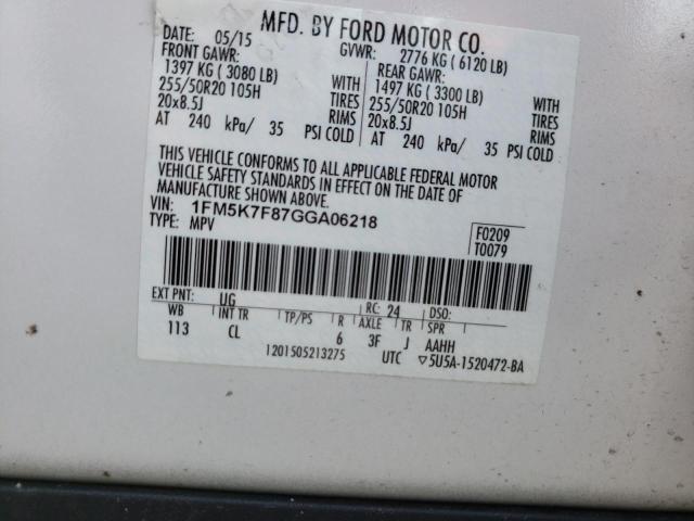 Photo 10 from auction – 2016 FORD EXPLORER L with VIN 1FM5K7F87GGA06218