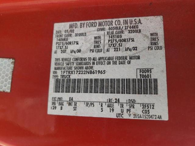 Photo 10 from auction – 2002 FORD F150 with VIN 1FTRX17232NB61965
