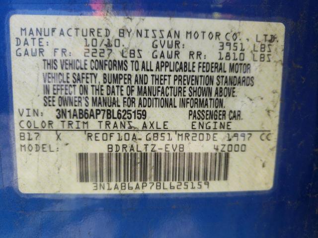 Photo 10 from auction – 2011 NISSAN SENTRA 2.0 with VIN 3N1AB6AP7BL625159