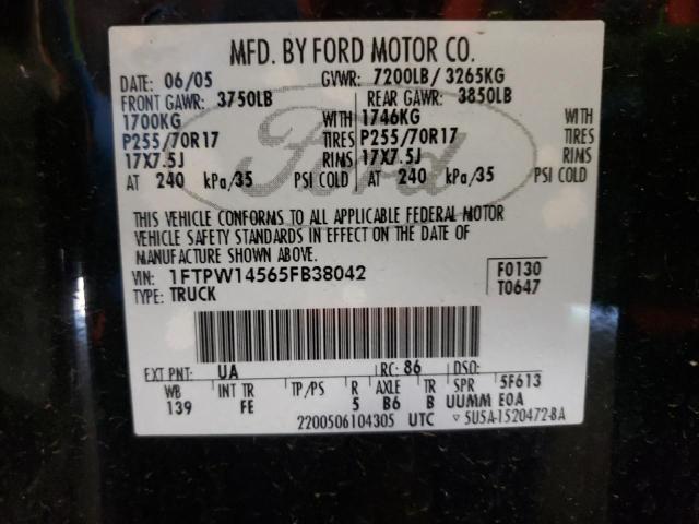 Photo 10 from auction – 2005 FORD F150 SUPER with VIN 1FTPW14565FB38042