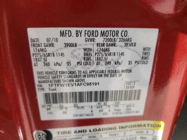 Photo 10 from auction – 2010 FORD F150 SUPER with VIN 1FTFW1EV1AFC95191