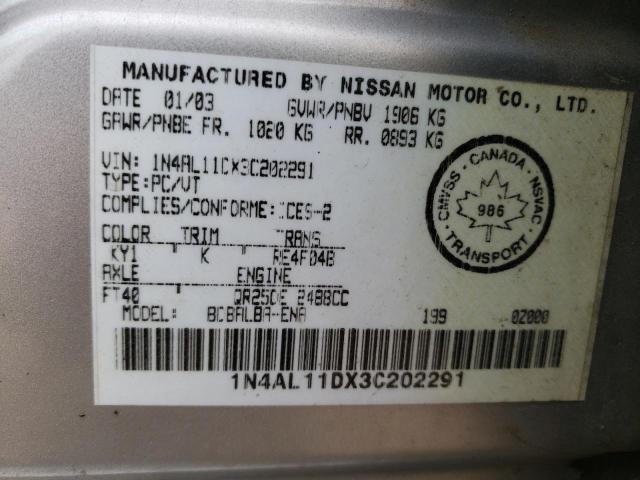 Photo 10 from auction – 2003 NISSAN ALTIMA BAS with VIN 1N4AL11DX3C202291