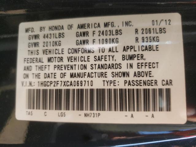 Photo 10 from auction – 2012 HONDA ACCORD EX with VIN 1HGCP2F7XCA069710