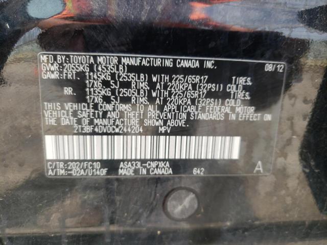 Photo 10 from auction – 2012 TOYOTA RAV4 with VIN 2T3BF4DV0CW244204