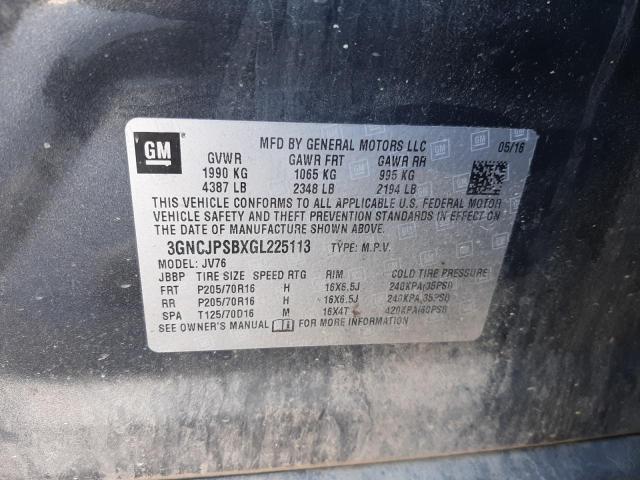 Photo 10 from auction – 2016 CHEVROLET TRAX 1LT with VIN 3GNCJPSBXGL225113