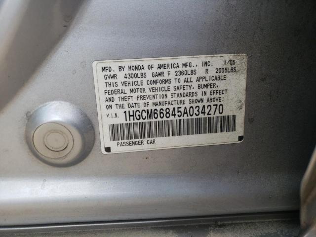 Photo 10 from auction – 2005 HONDA ACCORD EX with VIN 1HGCM66845A034270