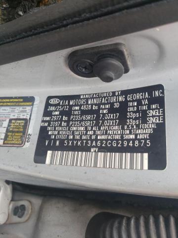 Photo 10 from auction – 2012 KIA SORENTO BA with VIN 5XYKT3A62CG294875