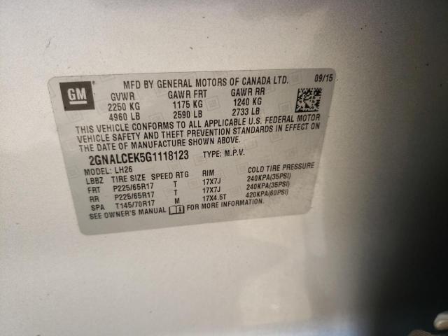 Photo 10 from auction – 2016 CHEVROLET EQUINOX LT with VIN 2GNALCEK5G1118123