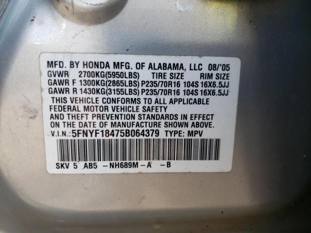 Photo 10 from auction – 2005 HONDA PILOT EX with VIN 5FNYF18475B064379