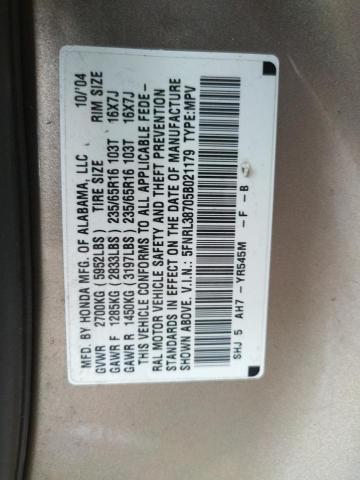 Photo 10 from auction – 2005 HONDA ODYSSEY EX with VIN 5FNRL38705B021179