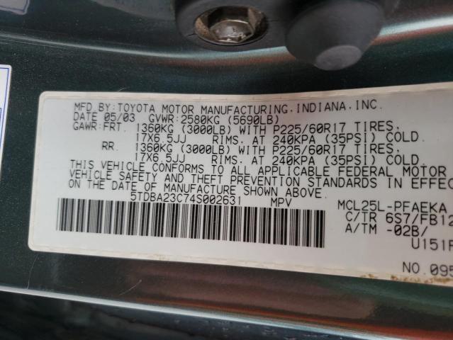 Photo 10 from auction – 2004 TOYOTA SIENNA LE with VIN 5TDBA23C74S002631