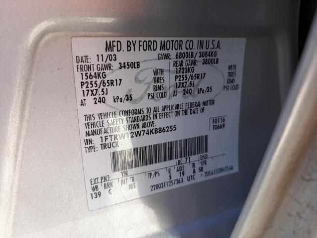 Photo 10 from auction – 2004 FORD F150 SUPER with VIN 1FTRW12W74KB86255