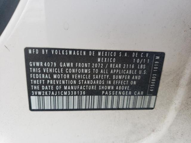 Photo 10 from auction – 2012 VOLKSWAGEN JETTA BASE with VIN 3VW2K7AJ1CM338136
