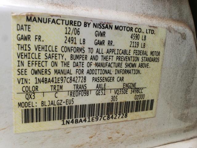 Photo 10 from auction – 2007 NISSAN MAXIMA SE with VIN 1N4BA41E97C842728
