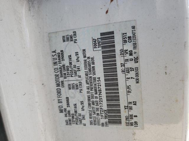 Photo 10 from auction – 2000 FORD F150 with VIN 1FTZF1725YNB72154