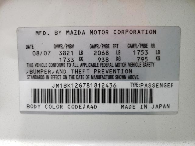 Photo 10 from auction – 2008 MAZDA 3 I with VIN JM1BK12G781812436