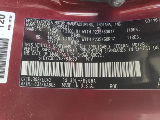 Photo 10 from auction – 2017 TOYOTA SIENNA XLE with VIN 5TDYZ3DC7HS781669