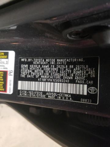 Photo 10 from auction – 2012 TOYOTA CAMRY BASE with VIN 4T1BF1FK1CU093240
