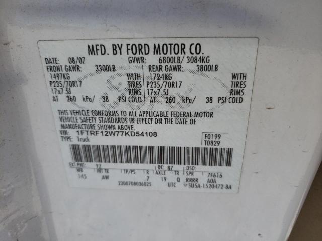 Photo 10 from auction – 2007 FORD F150 with VIN 1FTRF12W77KD54108