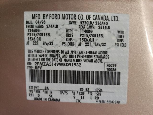 Photo 10 from auction – 1998 FORD WINDSTAR W with VIN 2FMZA5149WBD91932